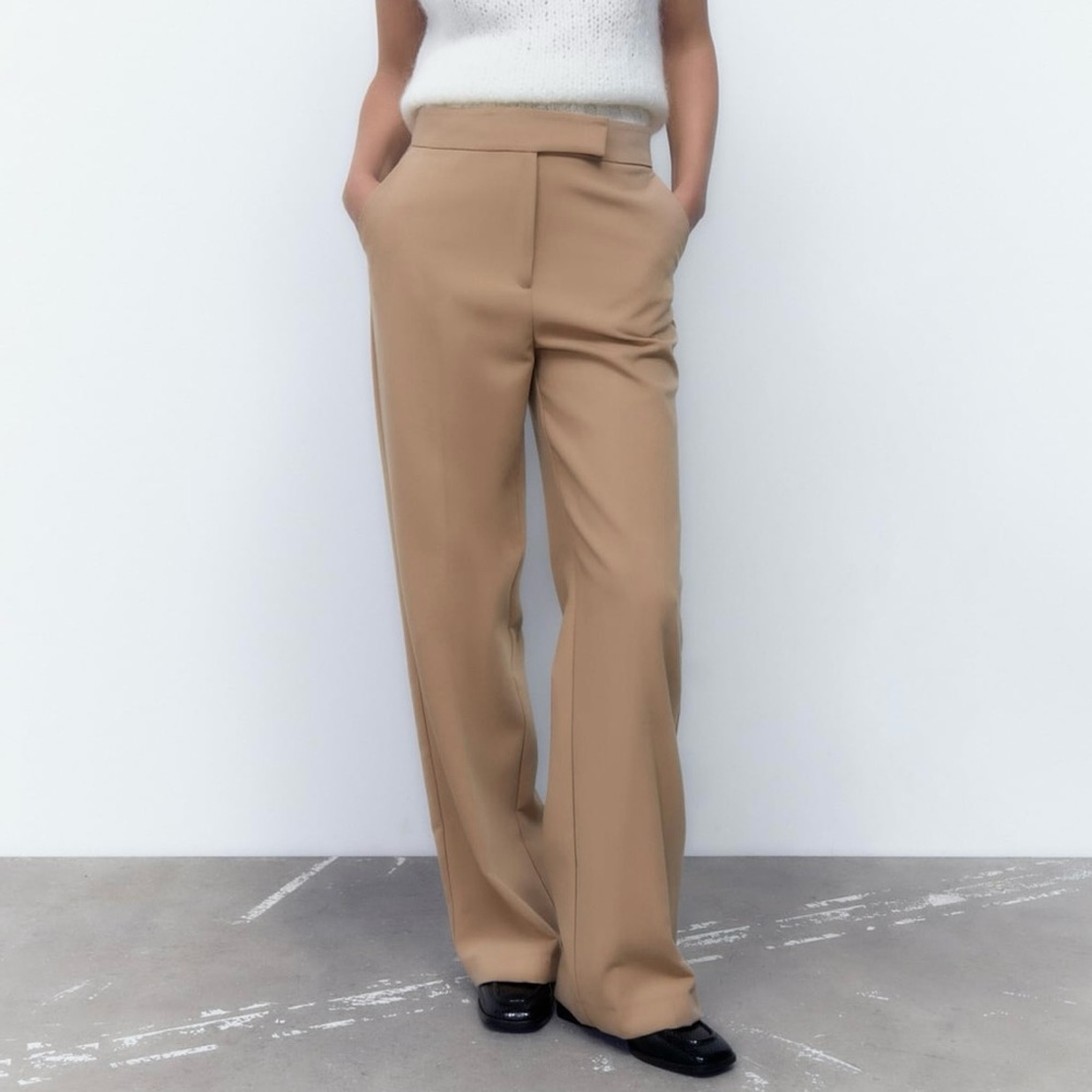Zara High Rise Tailored Straight Pant Camel